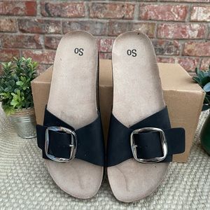 Black slip on sandal with arch support.  Size 10